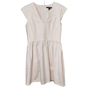 French Connection Ivory White Fit Flare V-Neck Short Cap Sleeve Mini Dress